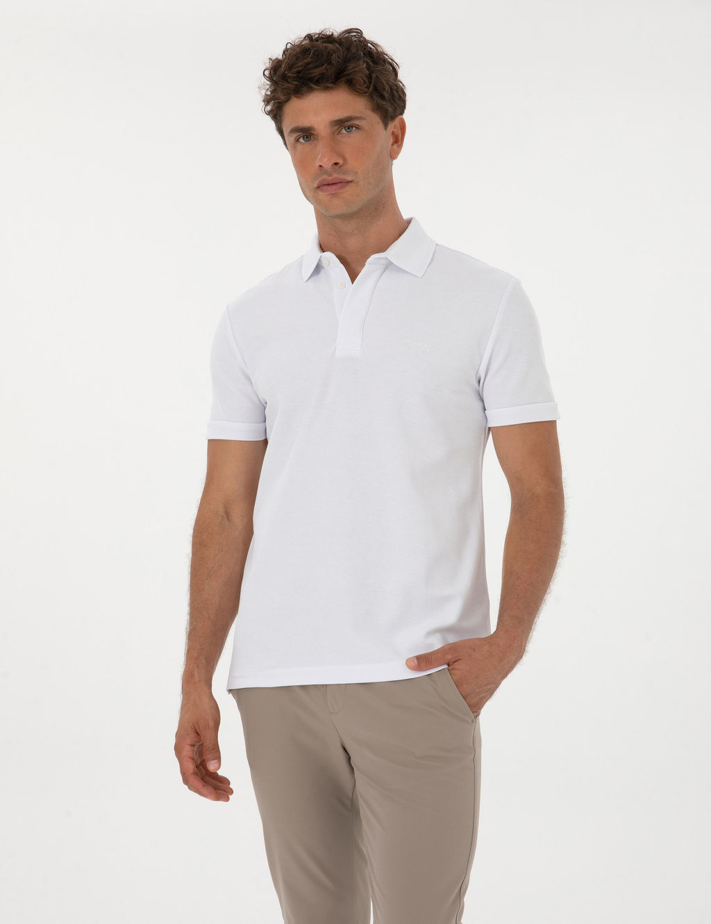 Beyaz Slim Fit %100 Pamuk K_vr_lmaz Amerikan Pike Polo Yaka Basic Ti__rt