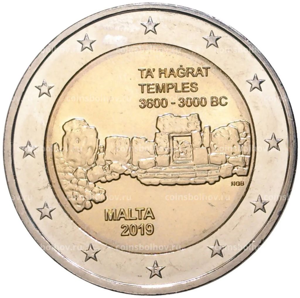2 евро 2019 года Мальта  Доисторические места Мальты  Храм Та Хаджрат