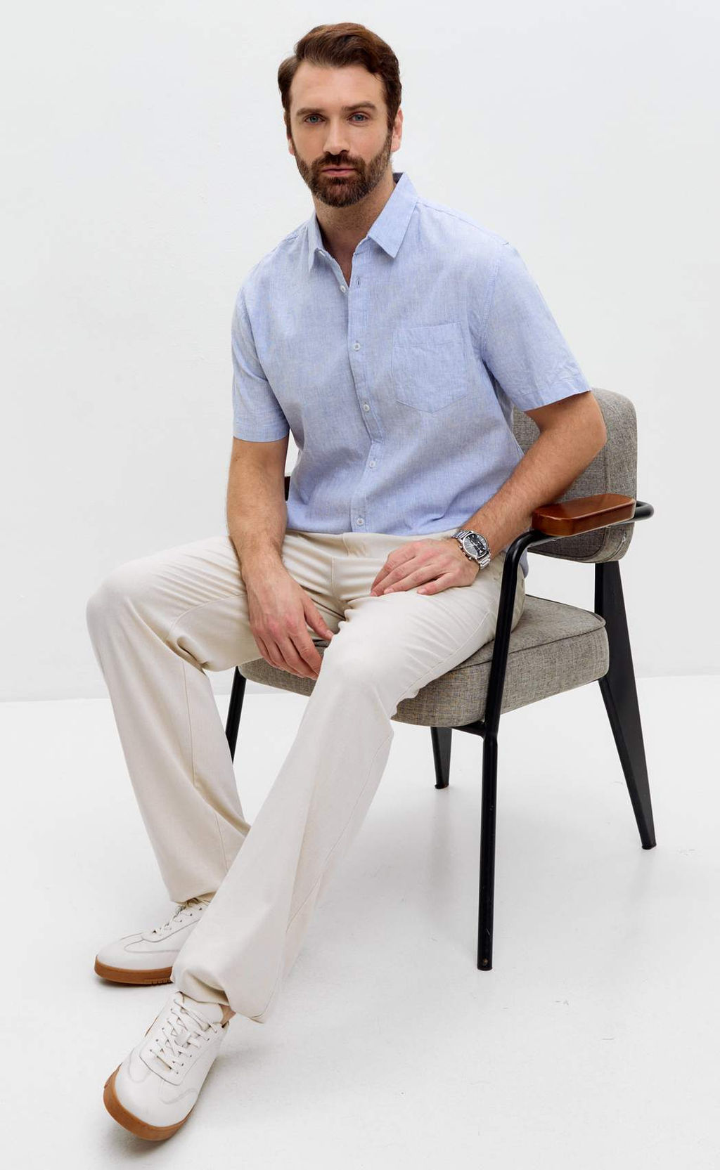 Рубашка к/р лен F111-0450 l.blue stripes - Fine joyce фото 10