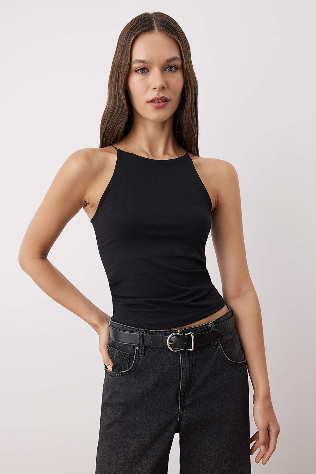 Siyah-Beyaz 2li Paket K?sa Ask?l? Vucuda Oturan Esnek Orme Atlet TWOSS25AL00062 - Trendyolmilla фото 5