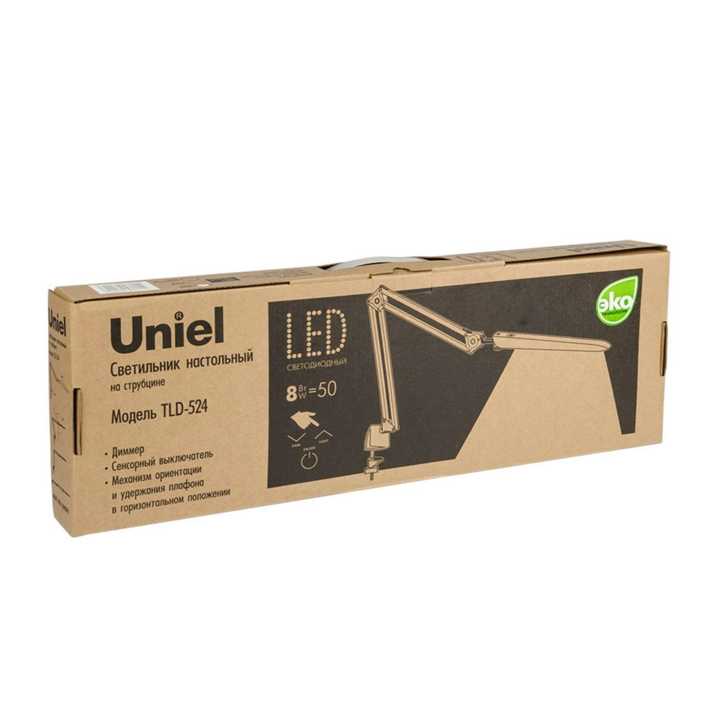 TLD-524 White/8W/Светильник настольный на струбцине/LED/500Lm/4500K/Dimmer/Цвет-белый