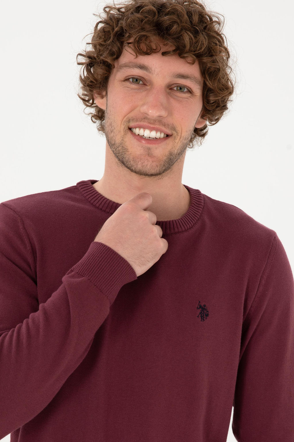 Erkek Slim Fit Bisiklet Yaka Bordo Basic Kazak - U.s. polo assn фото 2