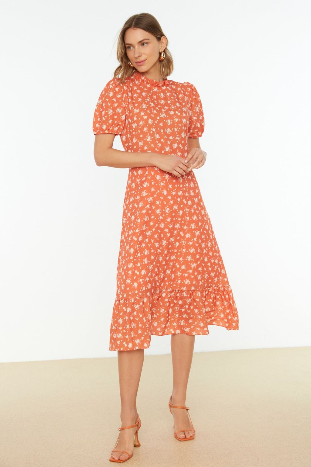 TRENDYOLMILLA Ac?k Mavi Cicekli A Kesim F?rf?rl? Midi Dokuma Elbise TWOSS20EL0894  фото 10