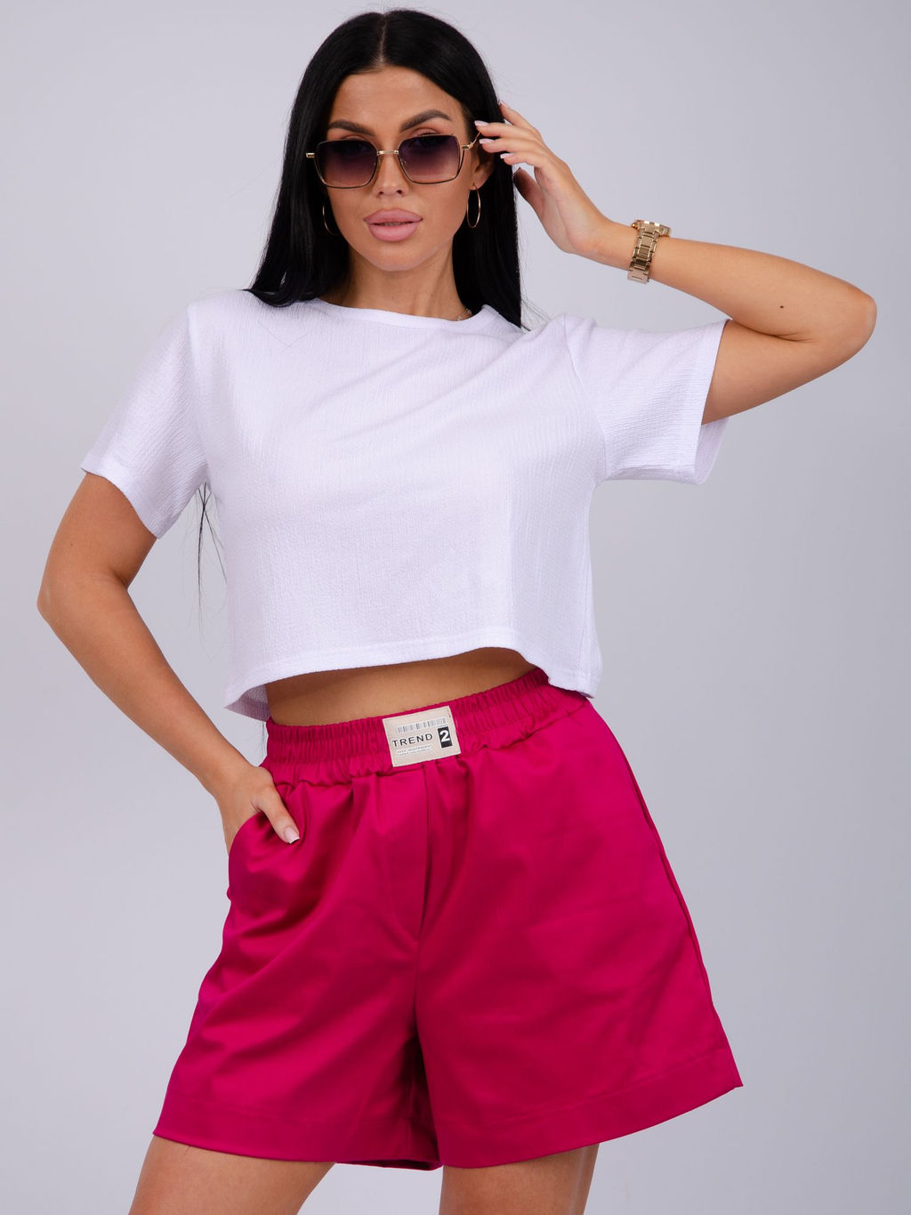 Шорты Сати, сатин хлопок 97% - Малина фото 2