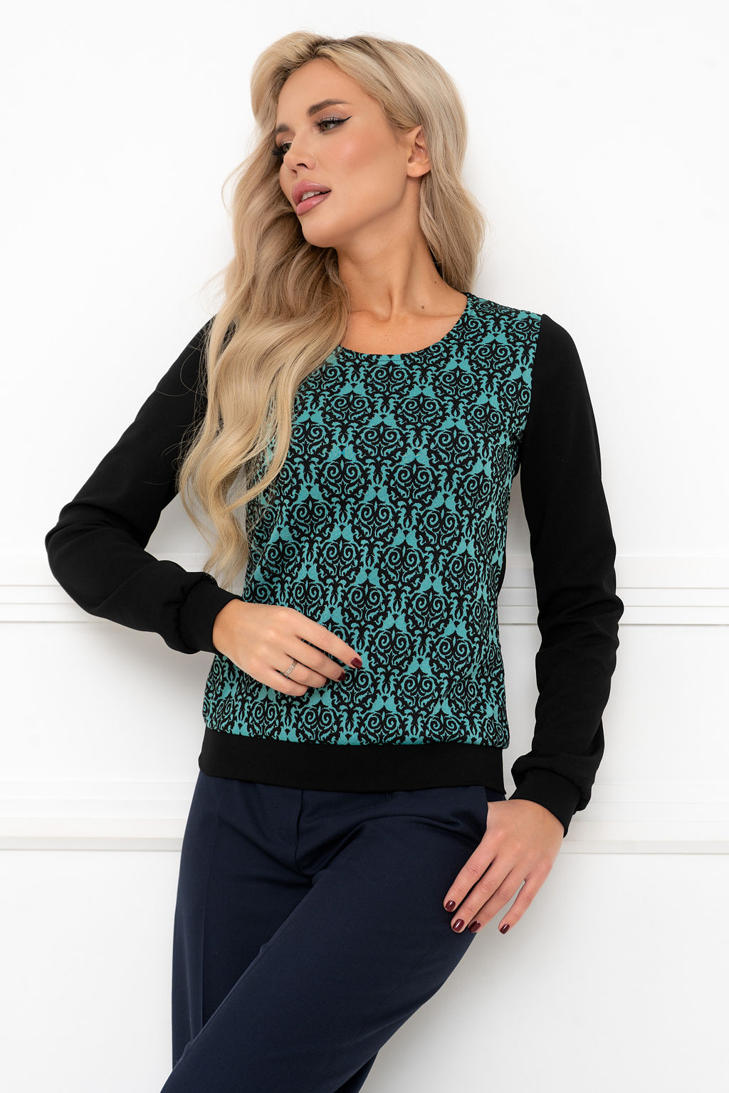 Джемпер Open Style 6492 черный/бирюза