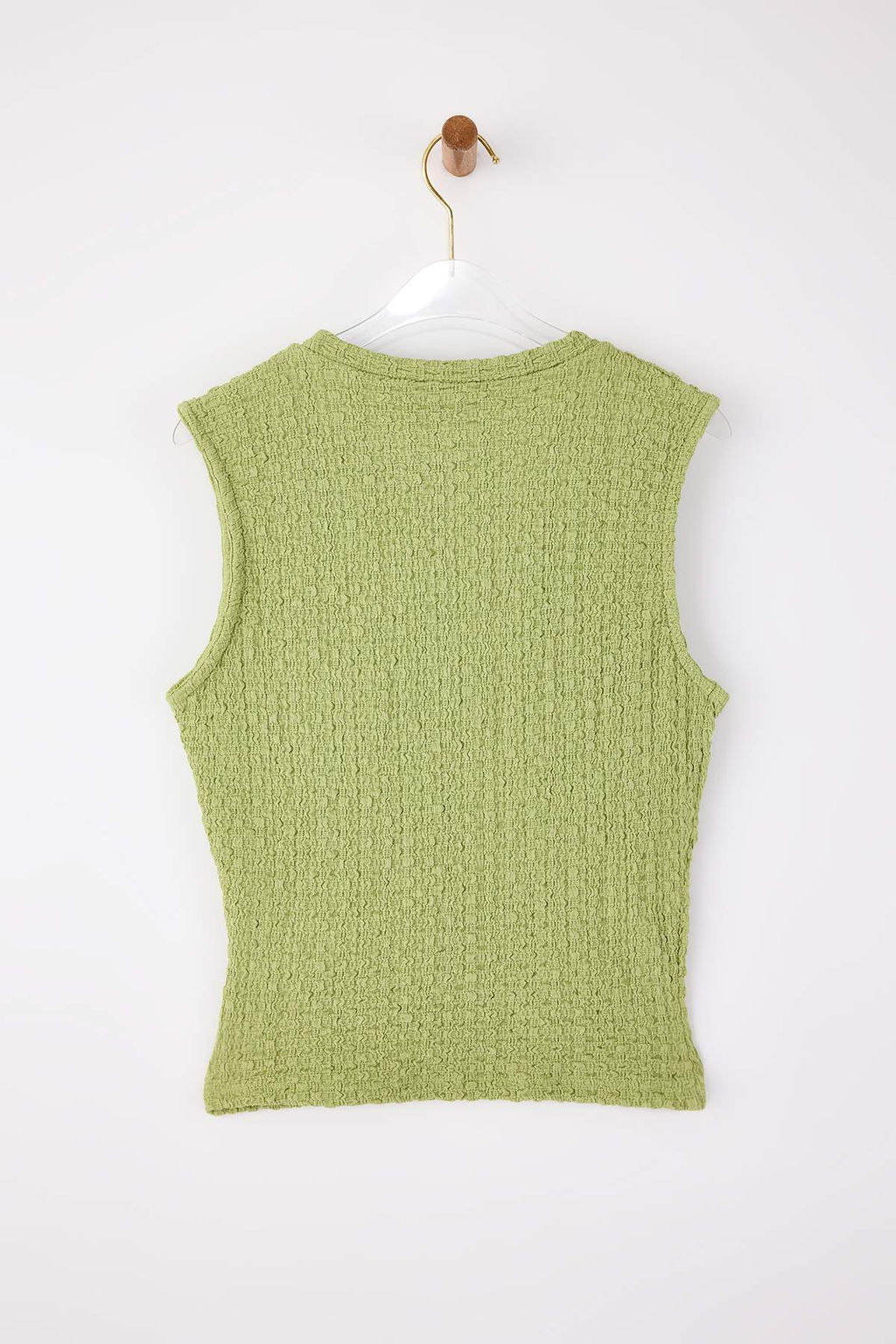 Haki Fitted/Vucuda Oturan Kolsuz Buzgulu Dokulu Orme Bluz TWOSS26BZ00198