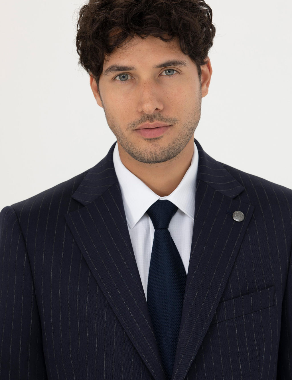 Lacivert Slim Fit _izgili Y_nl_ Tak_m Elbise