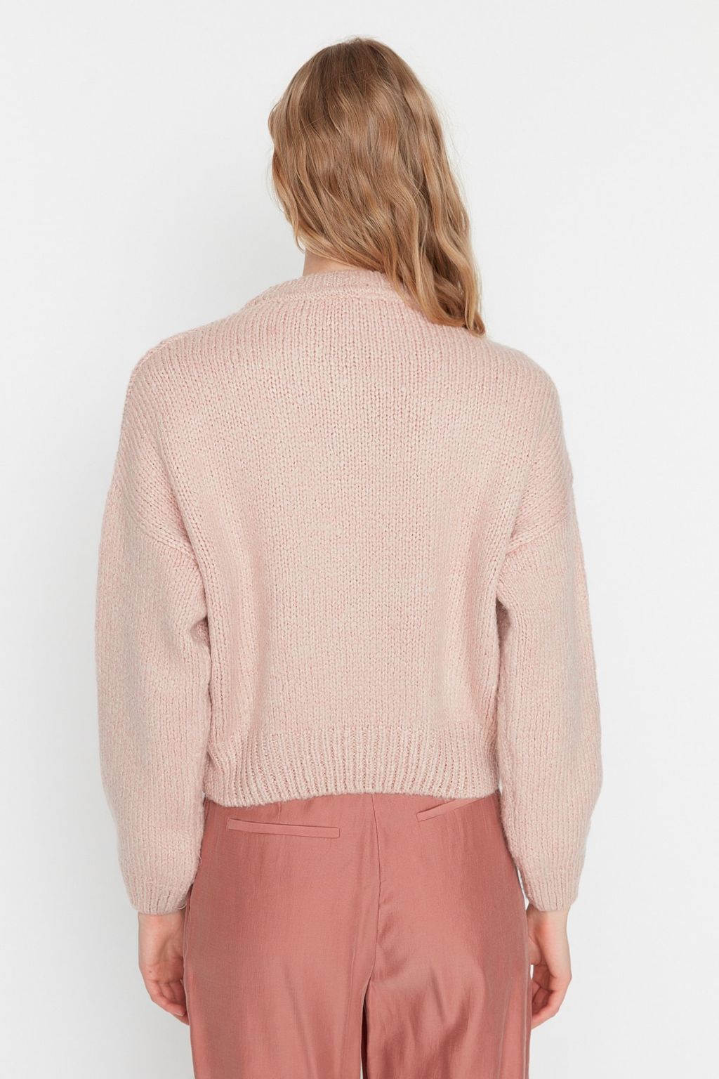 Pudra Genis Kal?p Yumusak Dokulu Basic Triko Kazak TWOAW23KZ00185