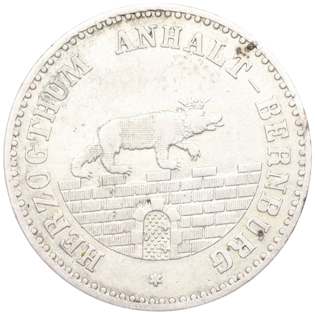 Монета 1/6 талера 1856 года A Ангальт -Бернбург
