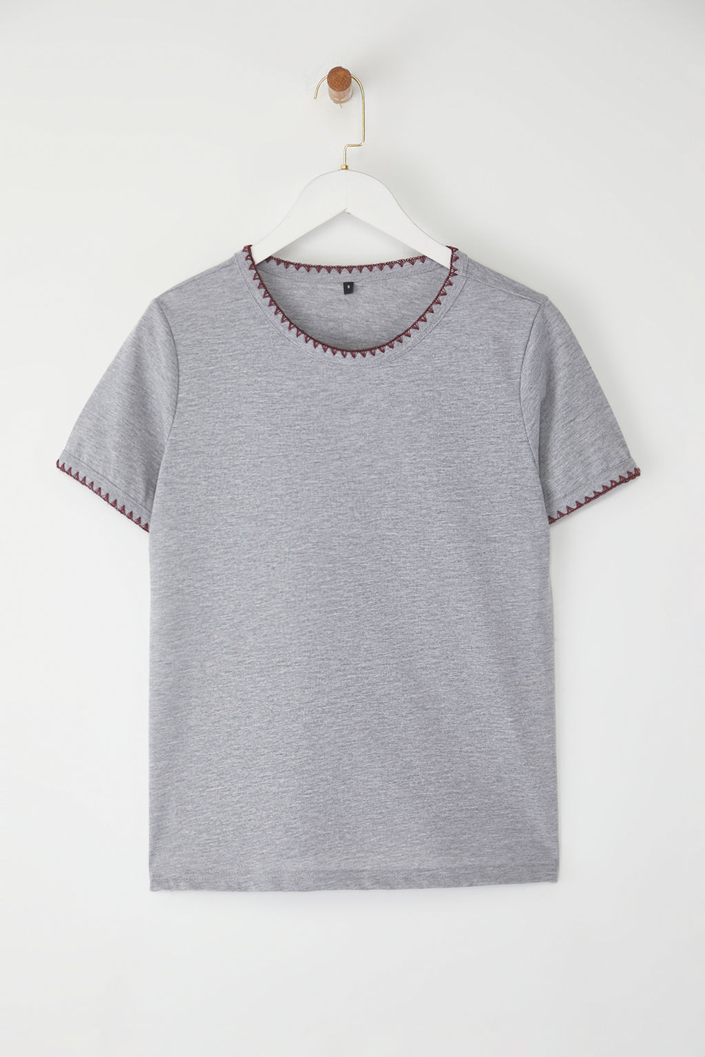 Gri Melanj Kroseta Dikis Detayl? Regular/Normal Kal?p Orme T-Shirt TWOSS19AD0085