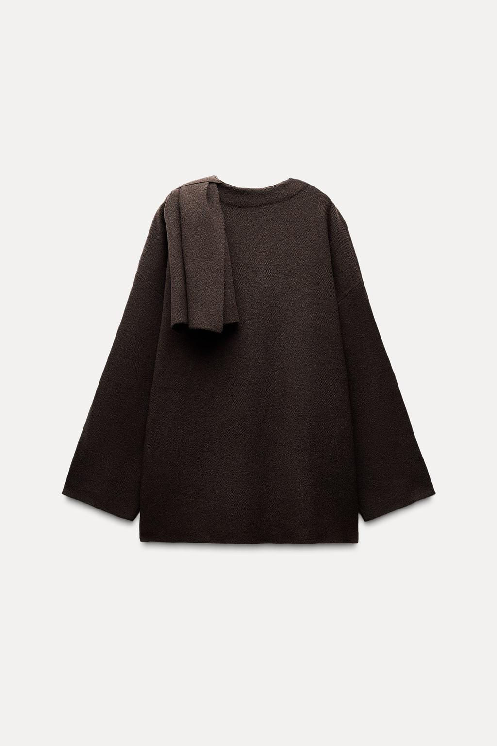 SHORT KNITTED COAT WITH SCARF - Zara фото 6