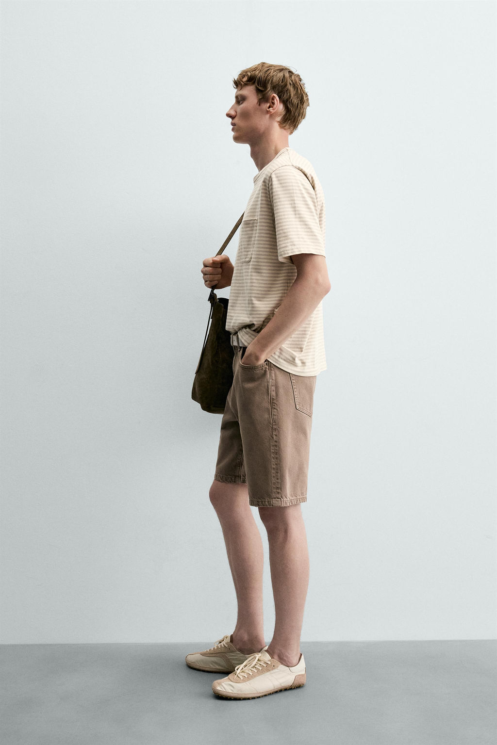CAMISETA JACQUARD RAYAS BOLSILLO / Gris / Natural - Zara фото 4