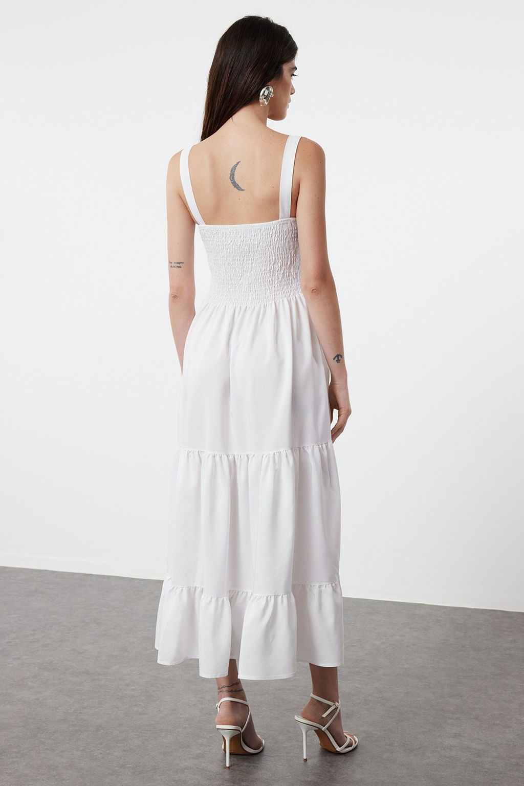 TRENDYOLMILLA Siyah Duz A Kesim Gipeli Kare Yaka Maxi Dokuma Elbise TWOSS24EL01052  фото 12