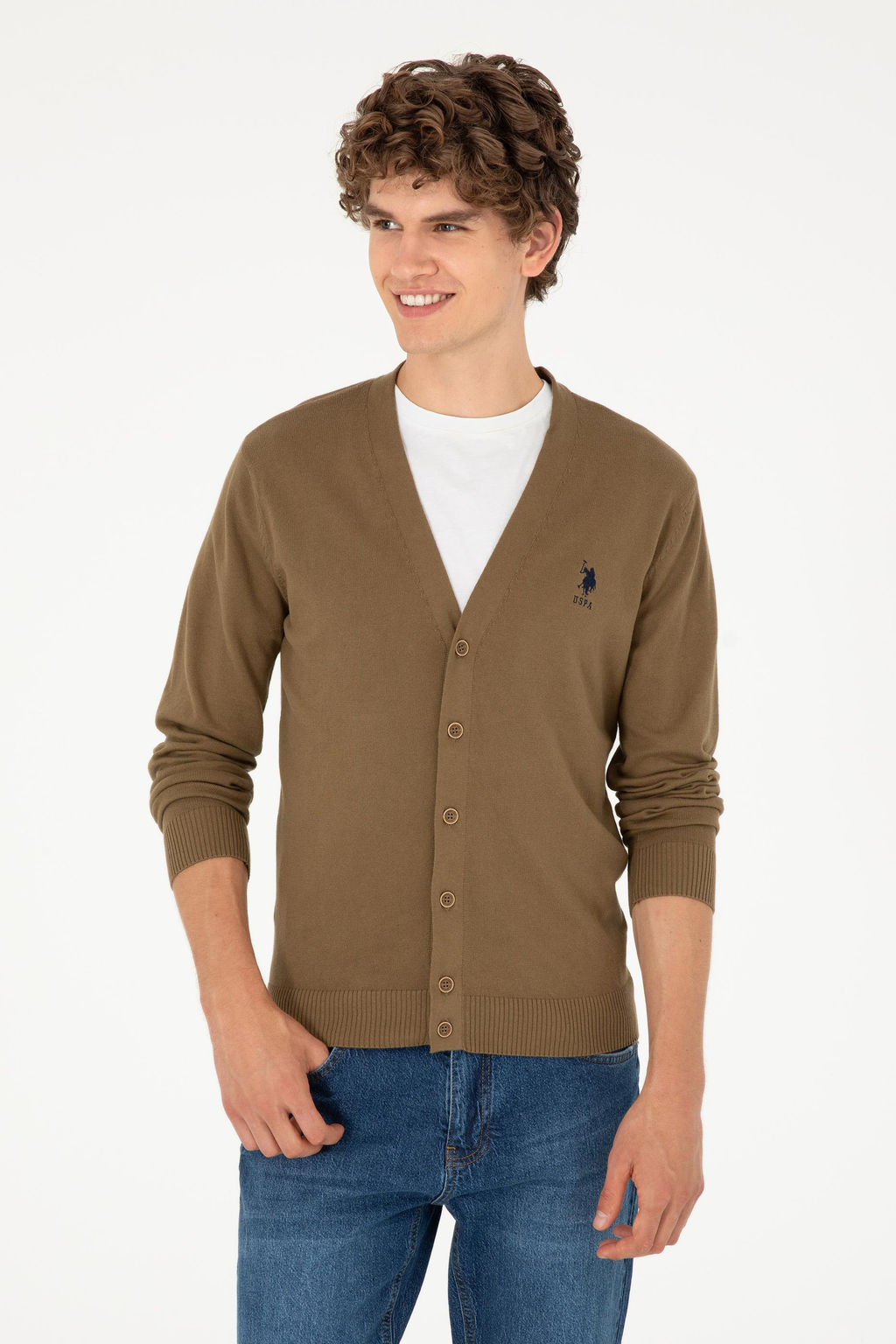 Мужской базовый трикотажный кардиган цвета хаки - U.s. polo assn фото 8