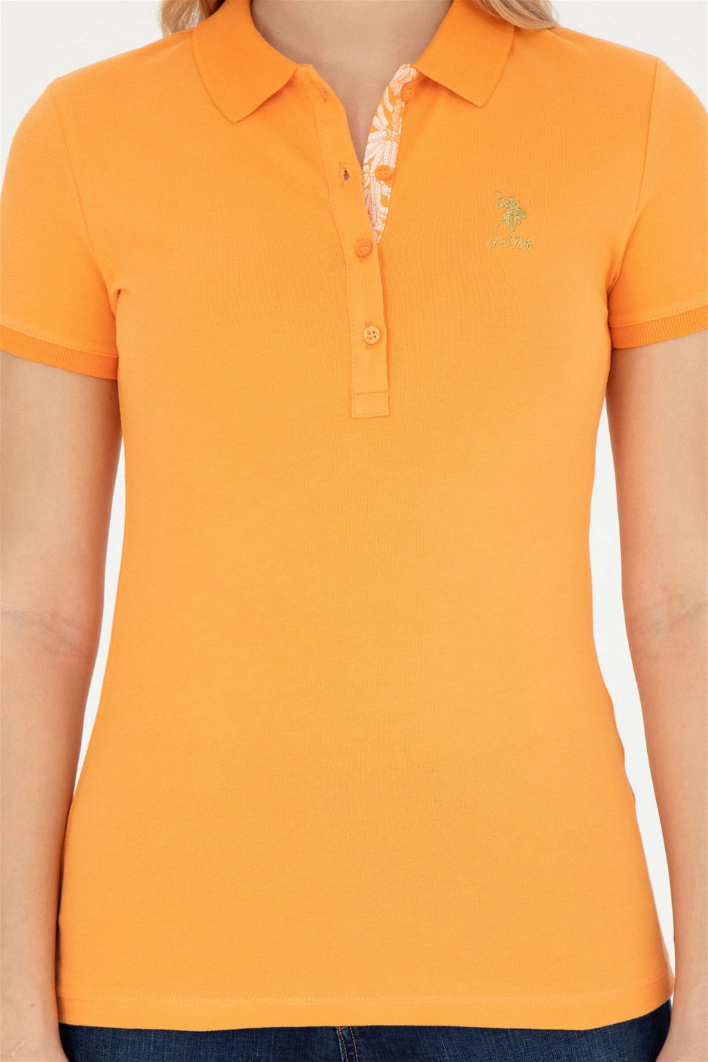 Женская оранжевая базовая футболка с воротником-поло Неожиданная скидка в корзине - U.s. polo assn фото 6
