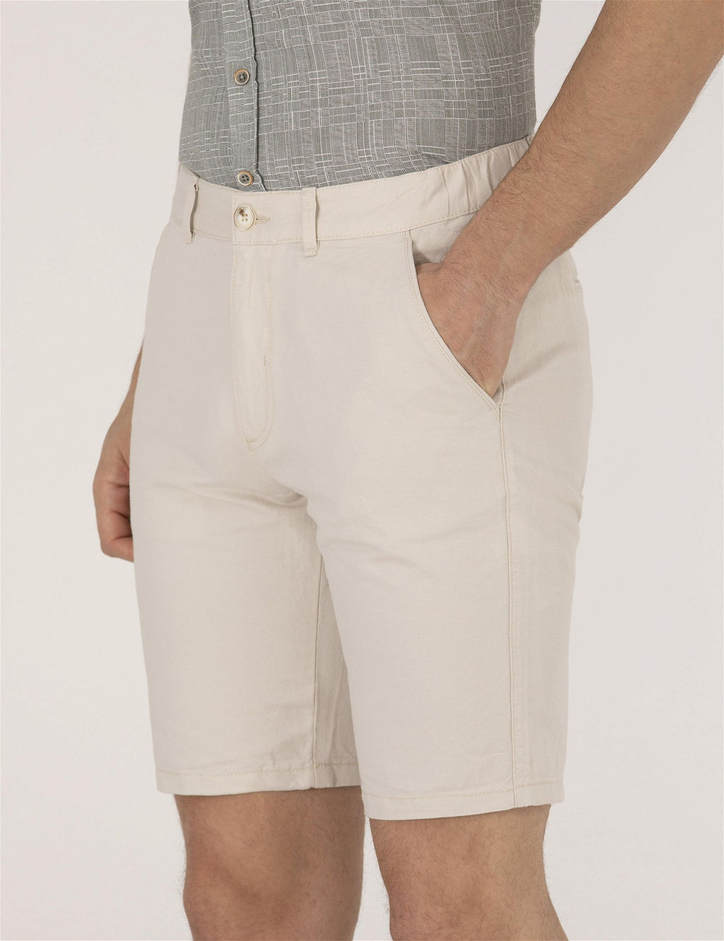 Ta_ Slim Fit Keten Kar___ml_ Bermuda _ort