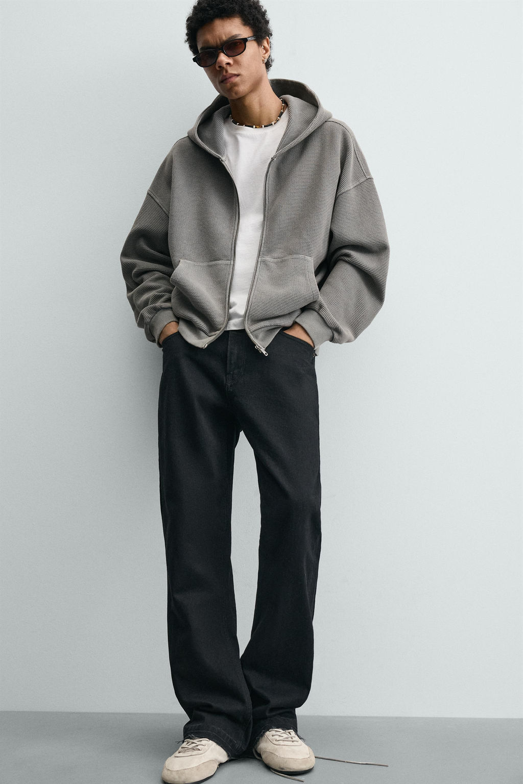 SUDADERA WAFFLE LAVADA CAPUCHA / Gris claro - Zara фото 5