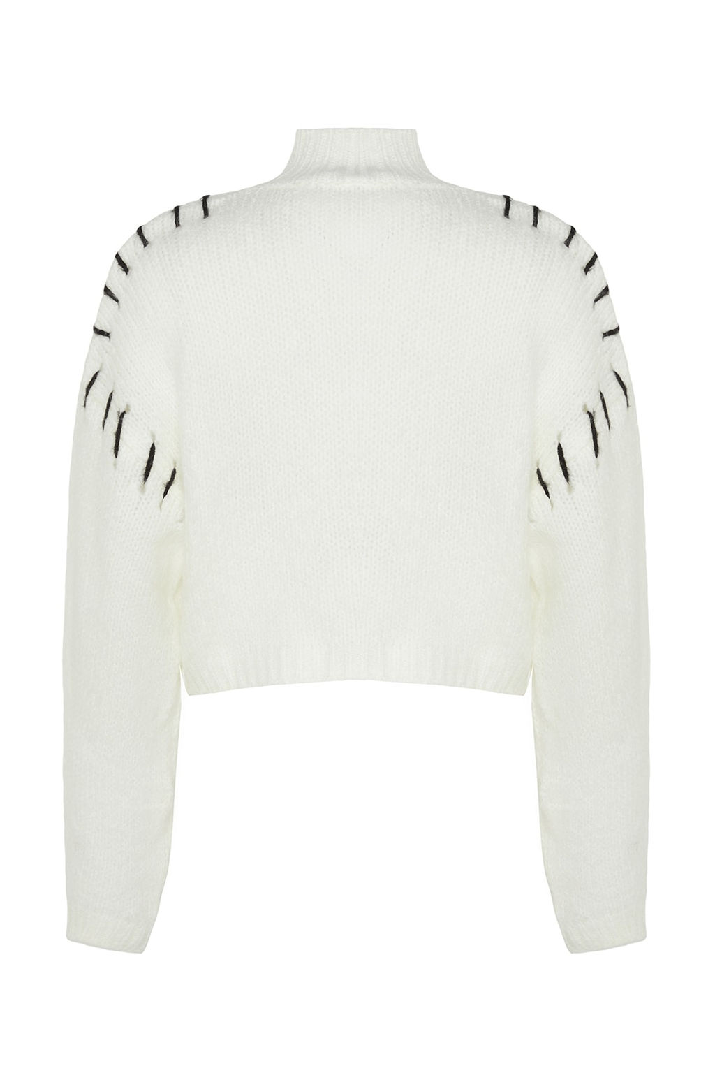 Ekru Yumusak Dokulu Genis Kal?p Iplik Detayl? Crop Triko Kazak TWOAW24KZ00633 - Trendyolmilla фото 8