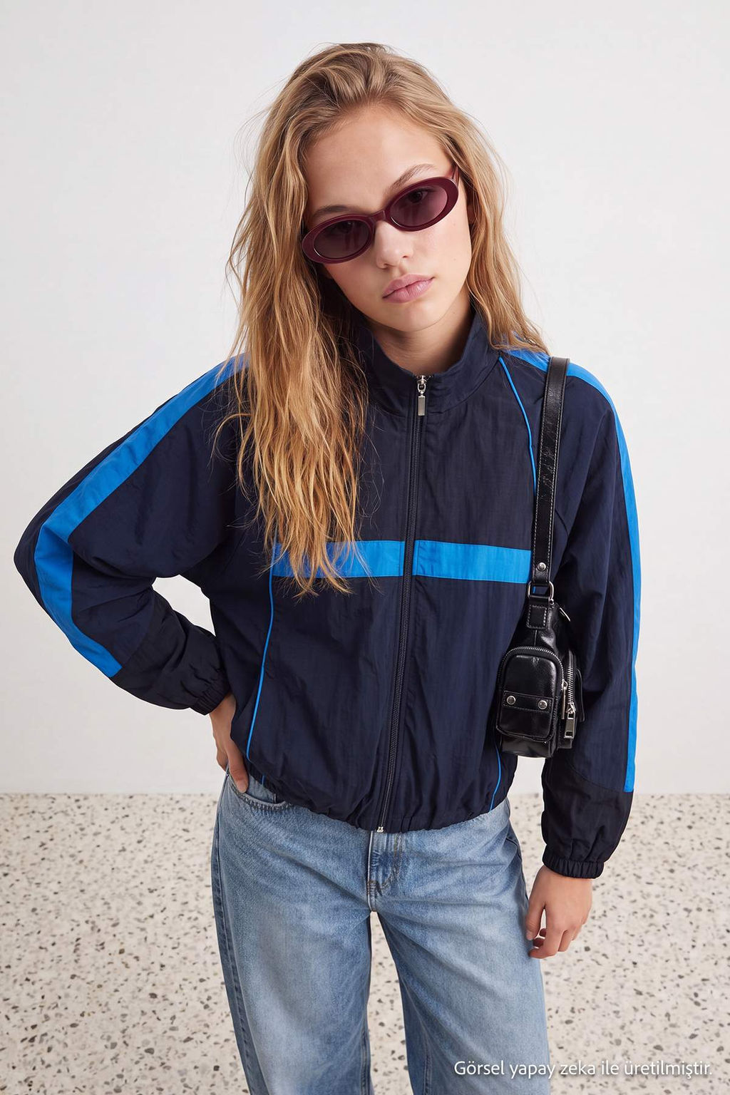 Lacivert Oversize Kal_p Renk Bloklu Yazl_k Mont TWOAW27MO00136 - Trendyolmilla фото 2