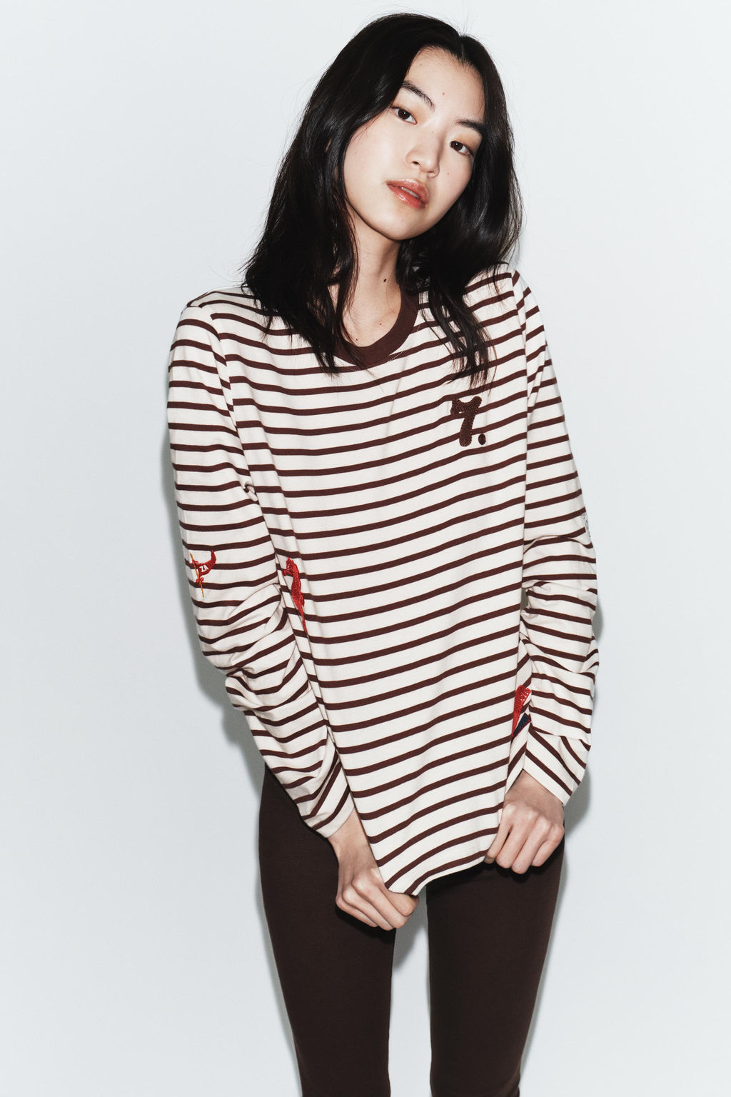 STRIPED T-SHIRT WITH EMBROIDERY - Zara фото 3