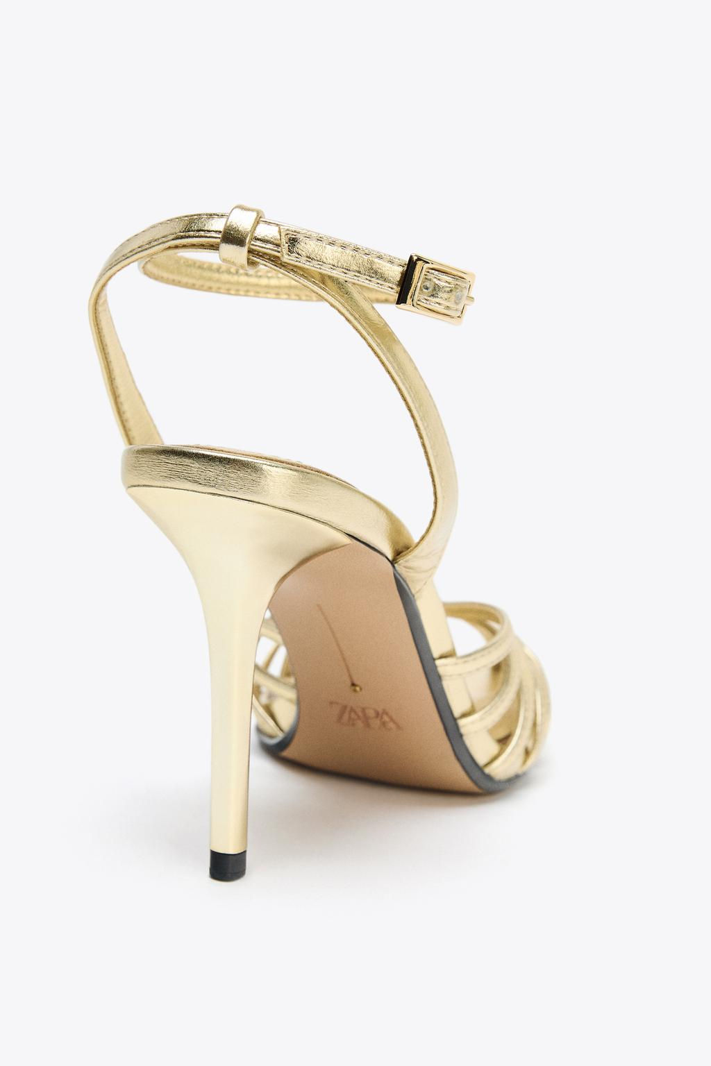 METALLIC HIGH-HEEL CAGE SANDALS - Zara фото 5