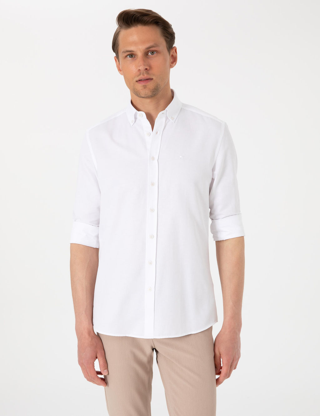 Beyaz Oxford Slim Fit Kolay _t_lenebilir G_mlek