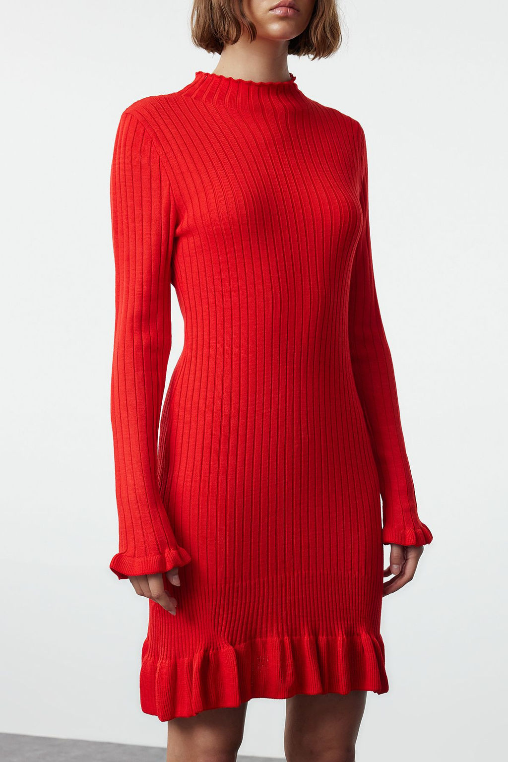 TRENDYOLMILLA K?rm?z? Mini Triko Etek Ucu Detayl? Elbise TWOAW24EL00468 фото 19