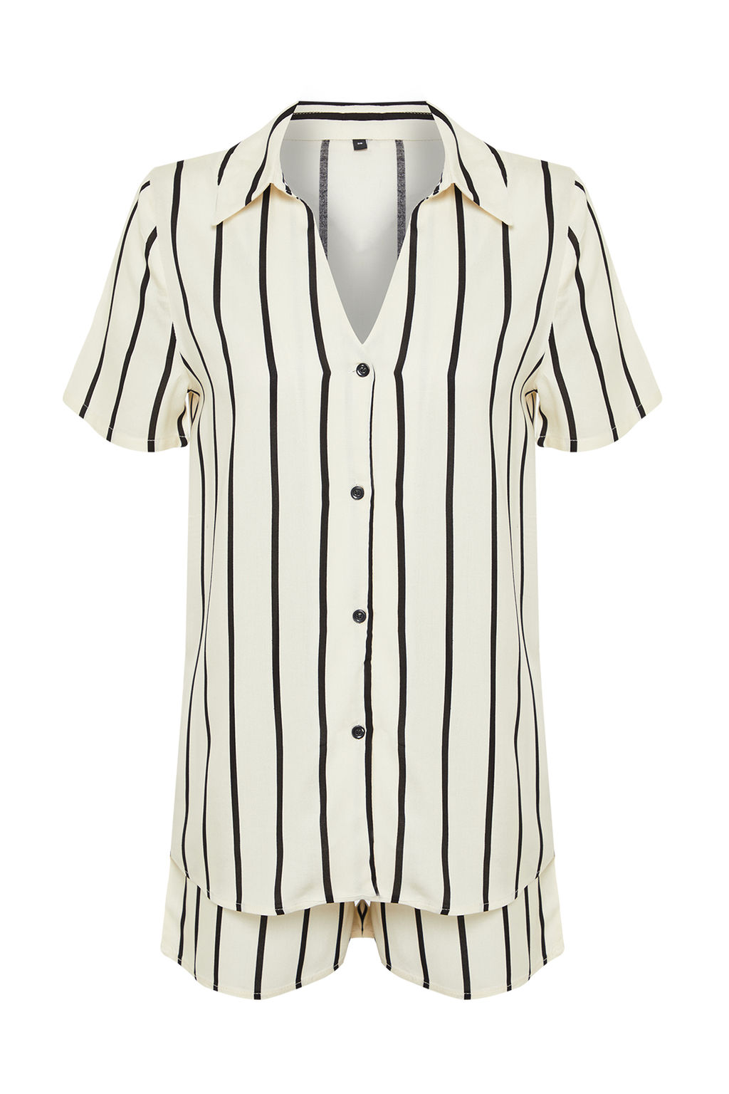 Trendyolmilla Ekru Cizgili Yaka Detayl? Viskon Sortlu Dokuma Pijama Tak?m? THMSS24PT00050 фото 8