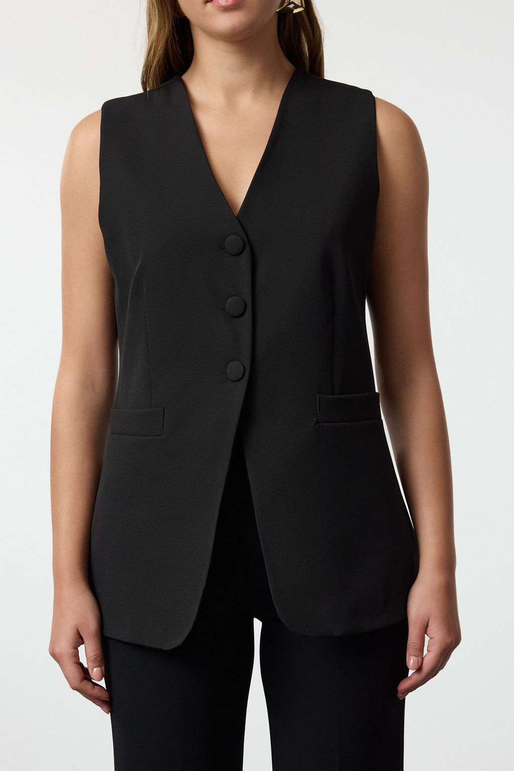 Siyah Fitted Dokuma Yelek TWOAW25YE00054 - Trendyolmilla фото 4