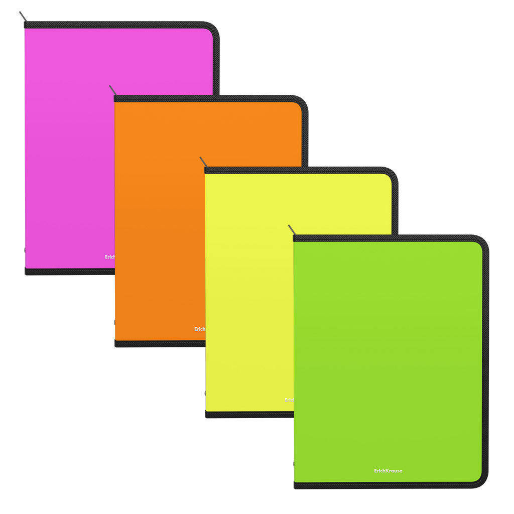 Цена за 4 шт. Папка для тетрадей на молнии пластиковая ErichKrause Matt Neon, A5+, ассорти (в пакете по 4 шт.)