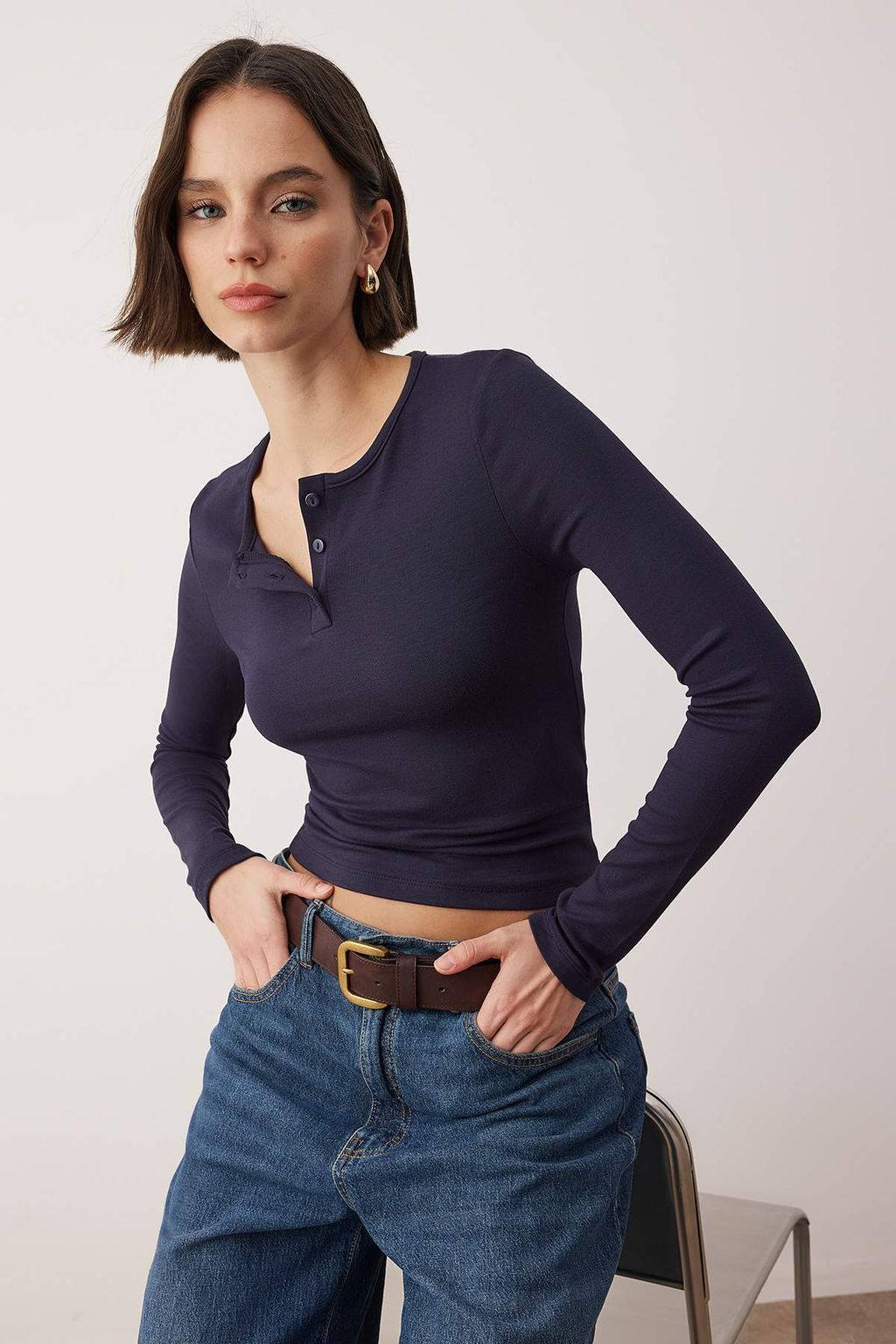 Ekru Fitted/Vucuda Oturan Bisiklet Yaka Dugmeli Orme Bluz TWOAW26BZ00140 - Trendyolmilla фото 6