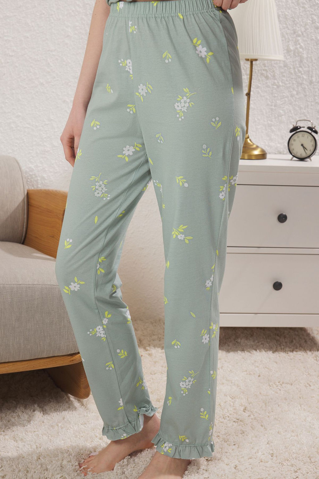 Trendyolmilla Mint %100 Pamuklu Cicekli F?rf?rl? Orme Pijama Tak?m? THMSS24PT00227  фото 19