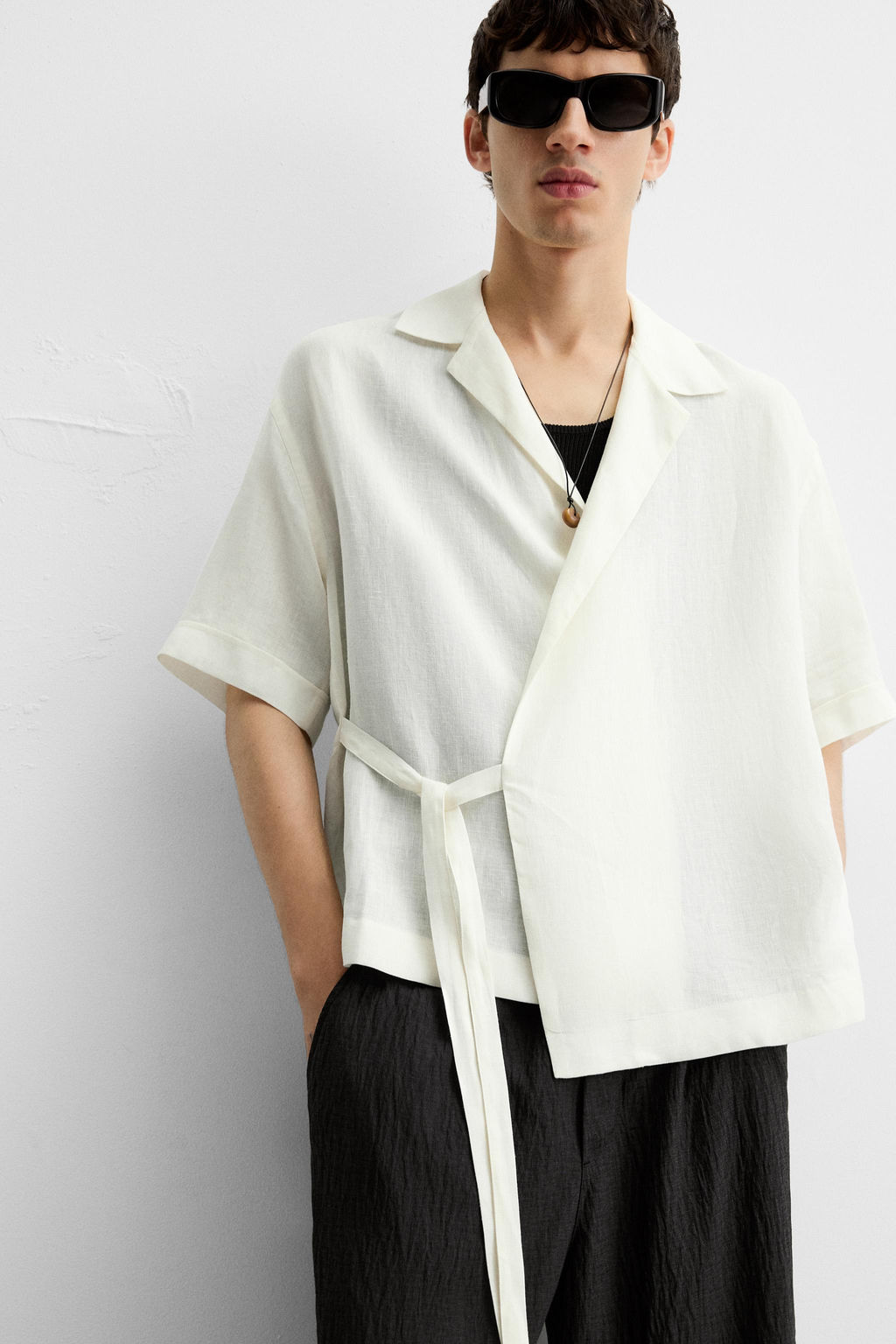 100% LINEN TIE SHIRT - Zara фото 5