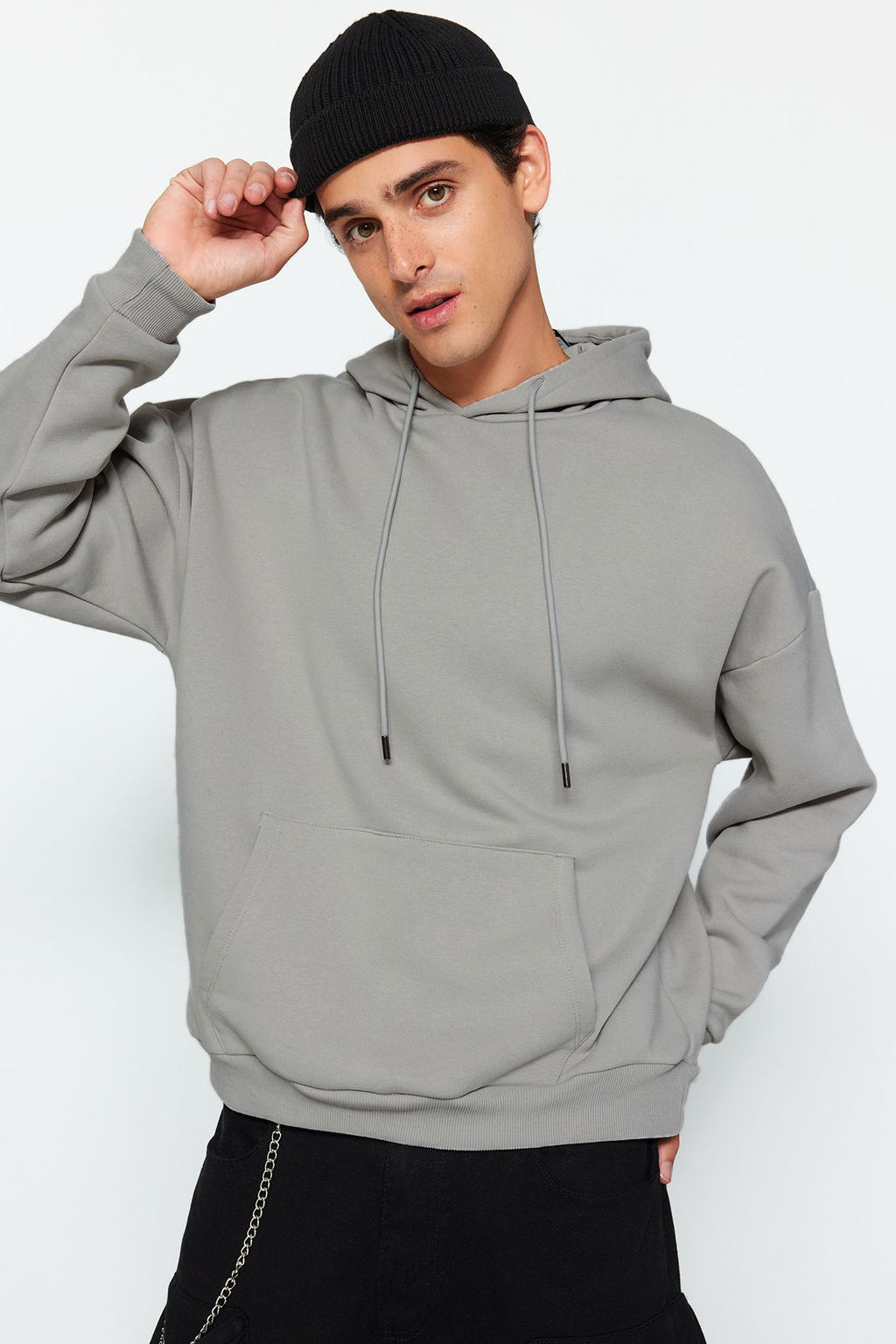 TRENDYOL MAN Premium Gri Oversize/Genis Kesim Ici Polar/S?cak Tutan Kapusonlu Sweatshirt TMNAW24SW00186 - Trendyolmilla фото 10