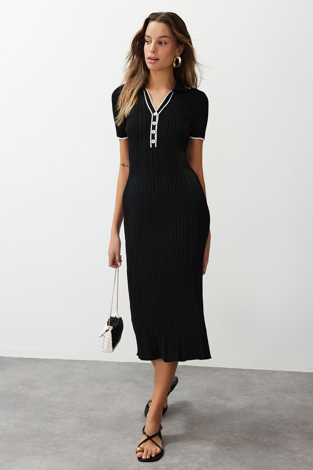 TRENDYOLMILLA Haki Renk Bloklu Midi Triko Elbise TWOSS24EL00831 фото 6