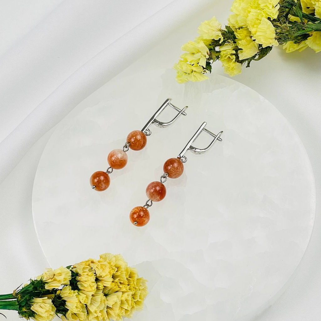 Серьги тройные из Солнечного камня - Радуга самоцветов фото 3