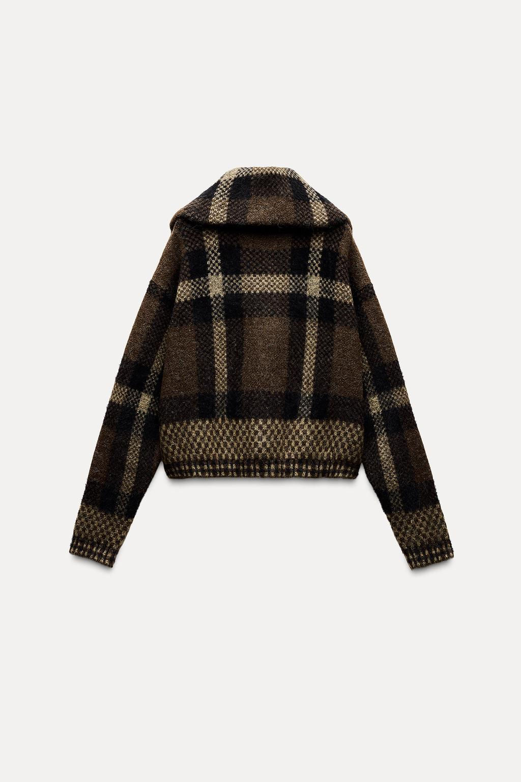 CHECKED KNIT BOMBER JACKET - Zara фото 5
