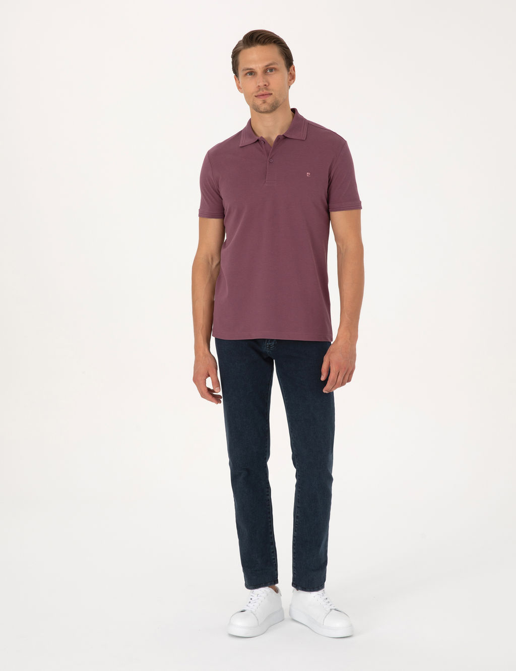 Mor Slim Fit %100 Pamuk K_vr_lmaz D__meli Polo Yaka Basic Ti__rt