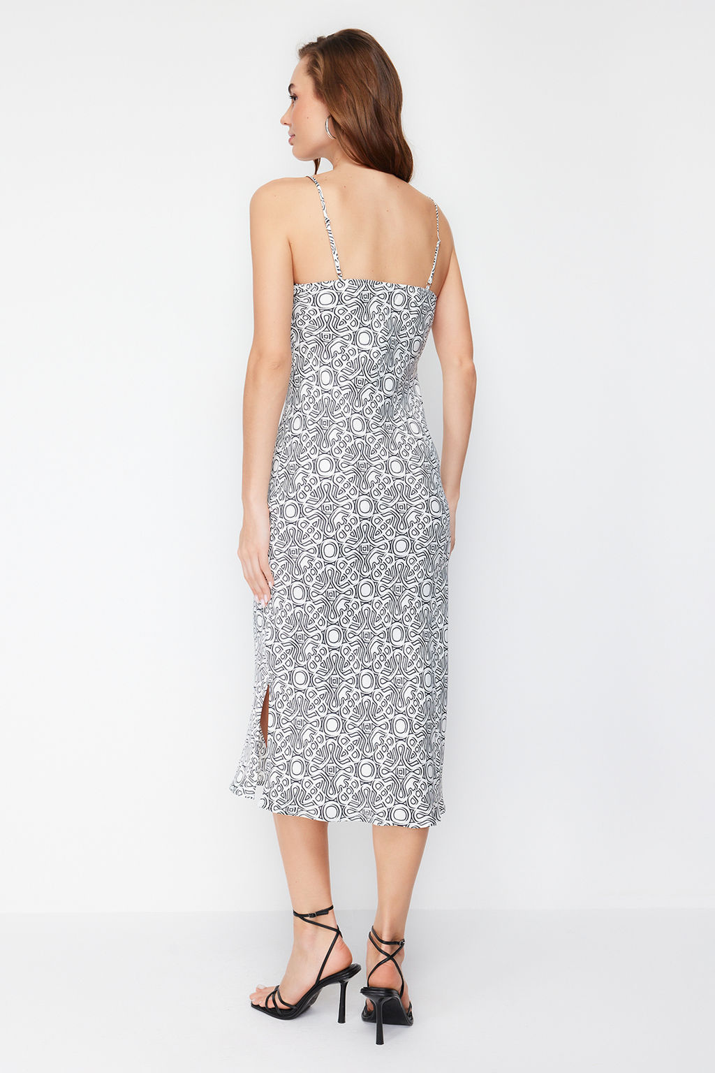 Ekru Degaje Yaka Saten Maxi Dokuma Elbise TWOSS24EL00236 - Trendyolmilla фото 6