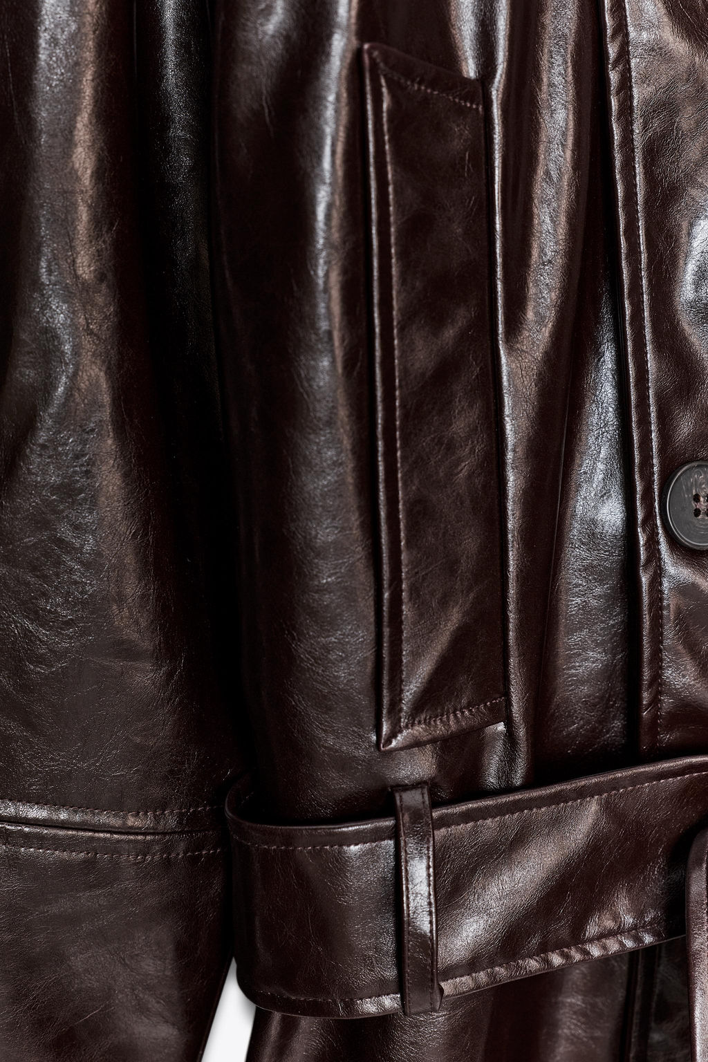 FAUX LEATHER SHORT TRENCH COAT