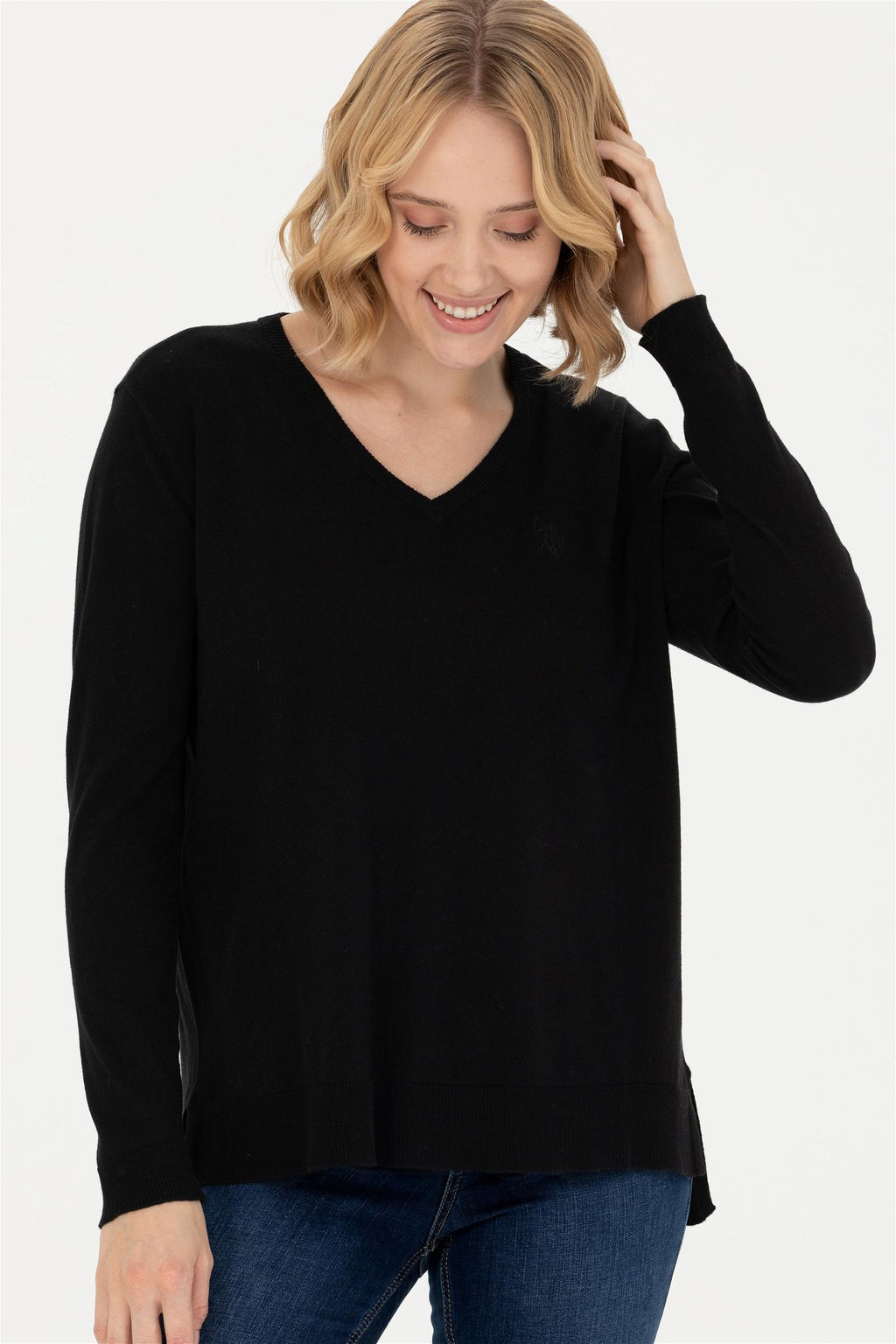 Женский черный базовый свитер с v-образным вырезом Неожиданная скидка в корзине - U.s. polo assn фото 3
