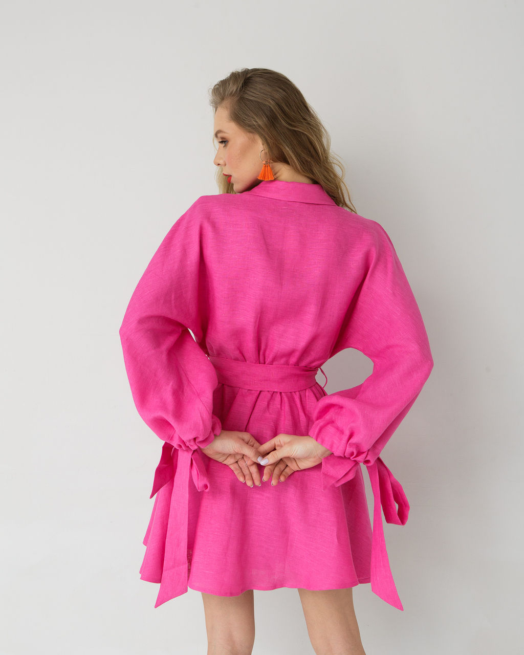 Платье льняное фуксия 26004