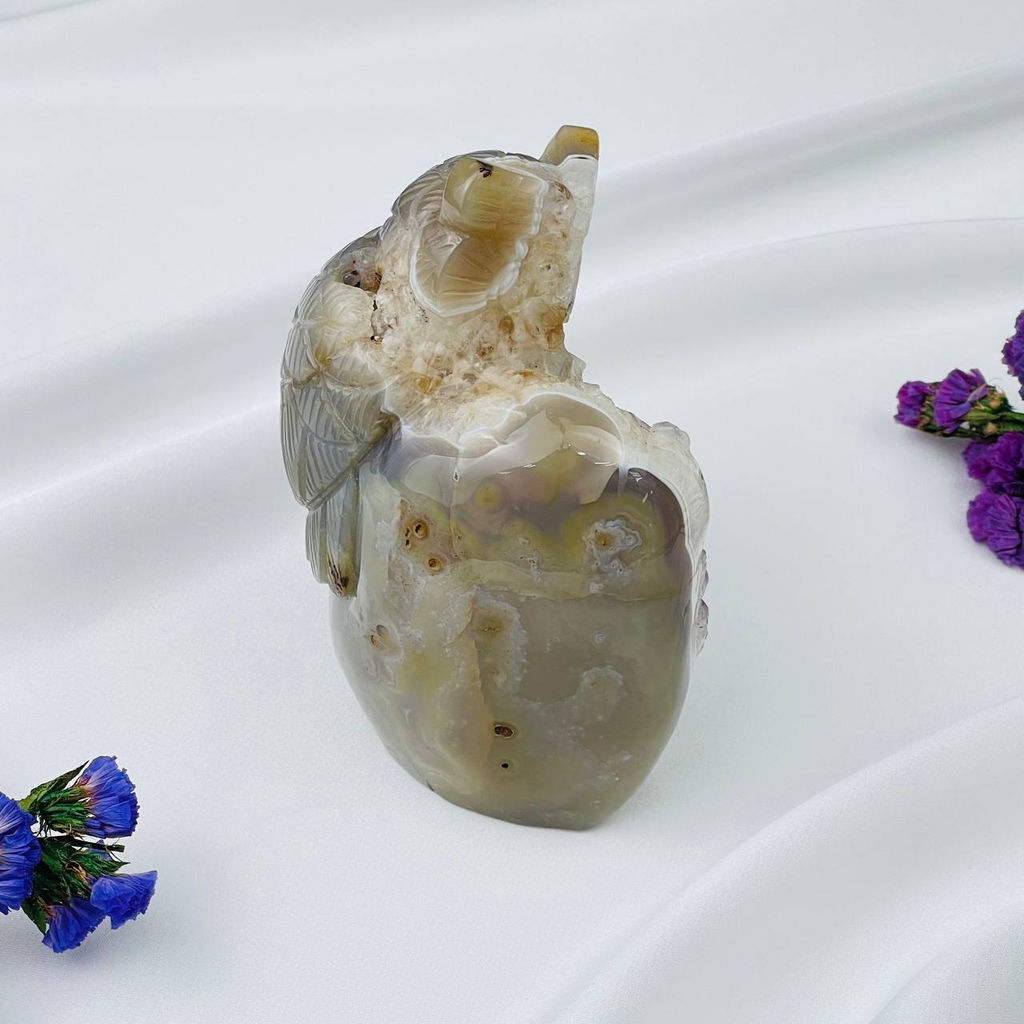 Сова резная из камня Агат серый с жеодой - Радуга самоцветов фото 5