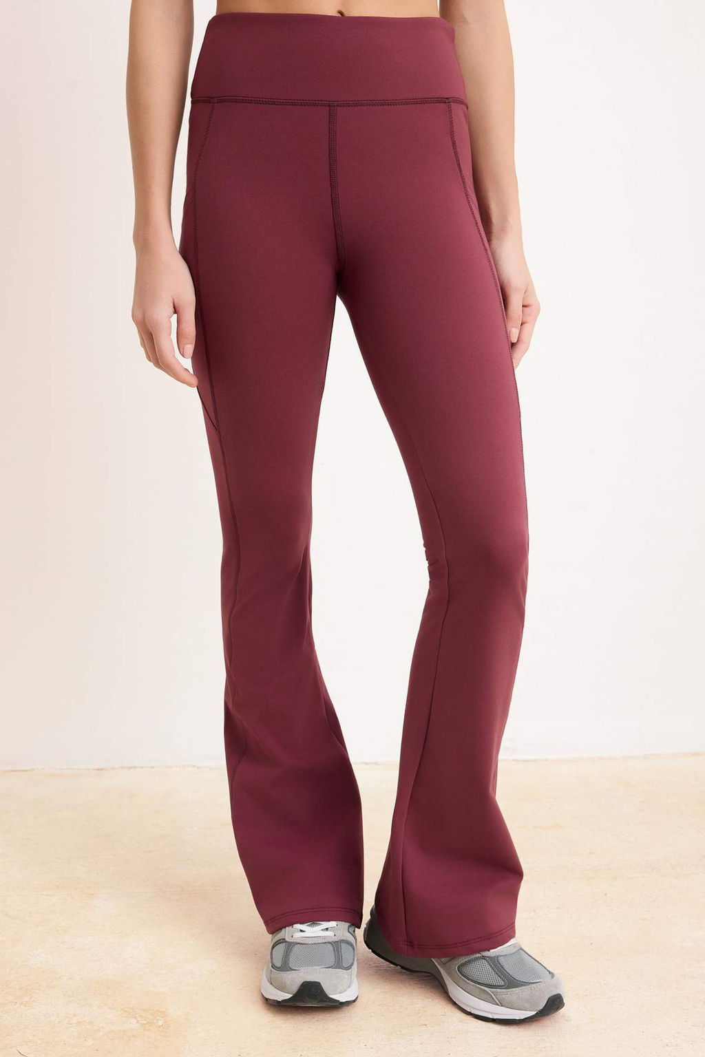 Bordo F?rcal? Soft Kumas Reflektor Bask?l? Ispanyol Paca Yoga Orme Spor Tayt THMAW24TY00066