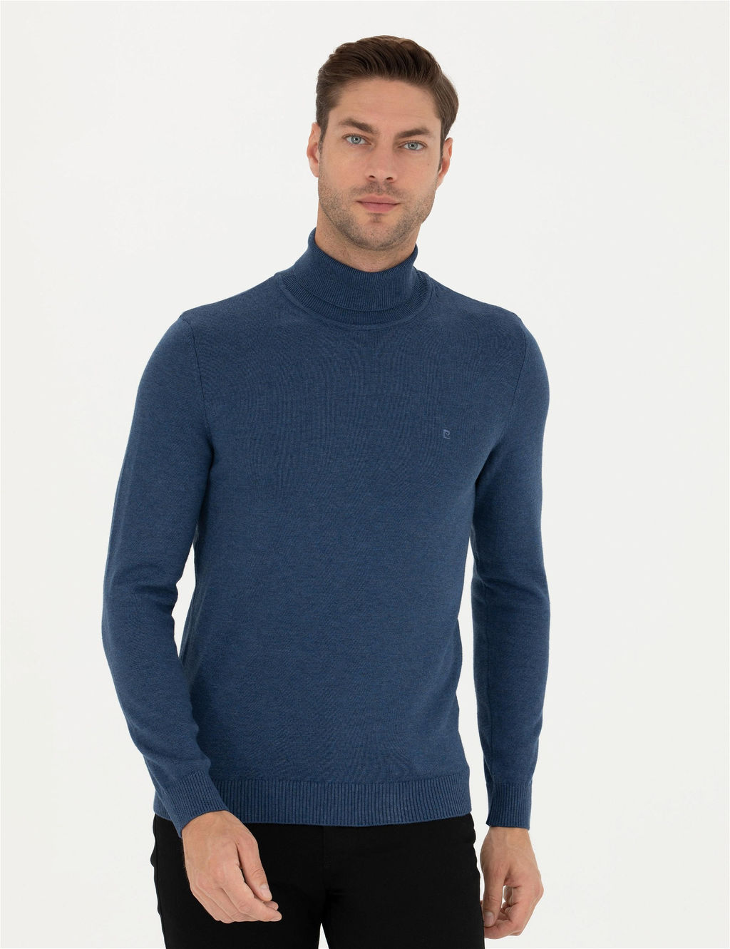 _ndigo Melanj Slim Fit Bal_k__ Yaka Basic Triko Kazak