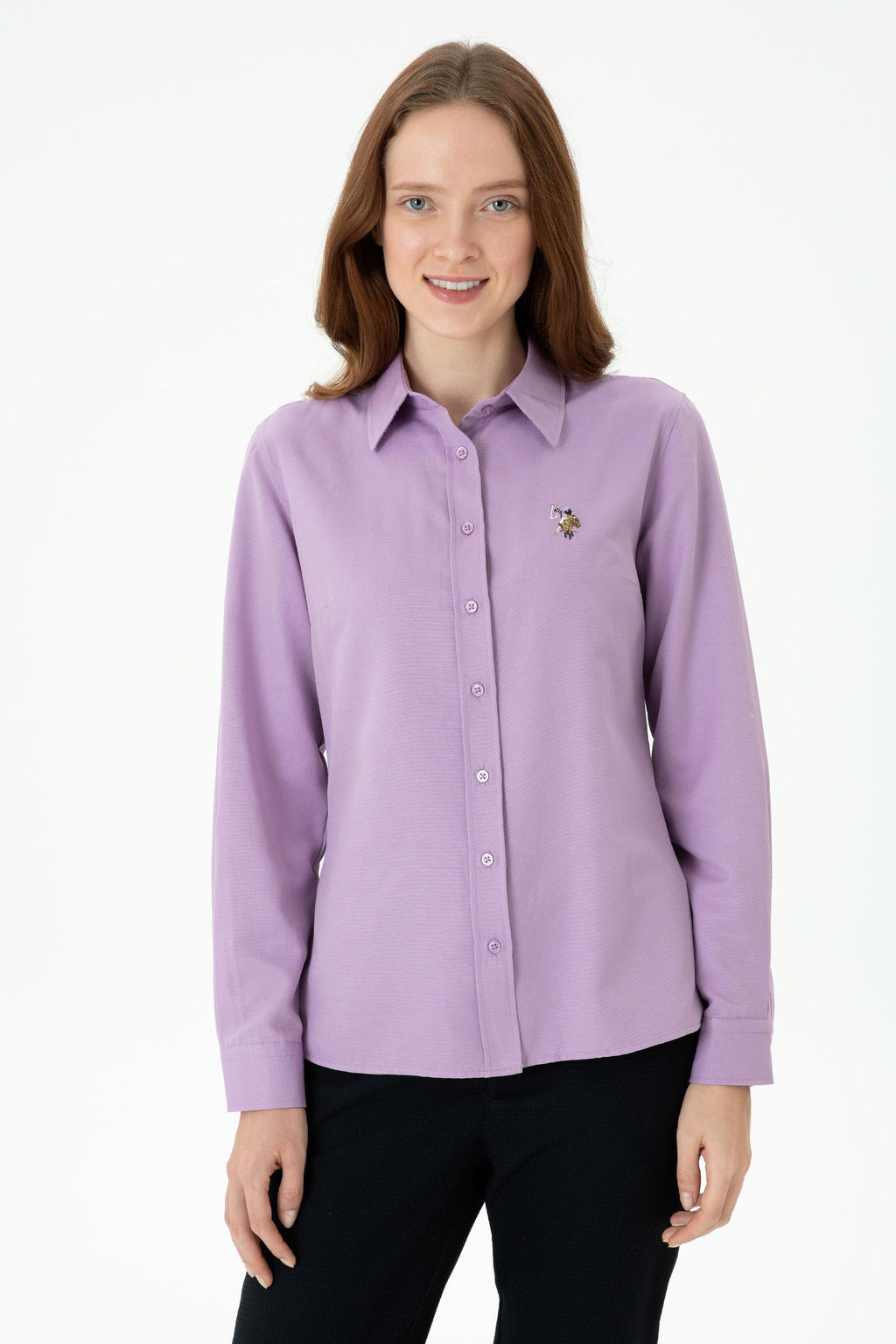 Женская сиреневая базовая рубашка с длинным рукавом - U.s. polo assn фото 15