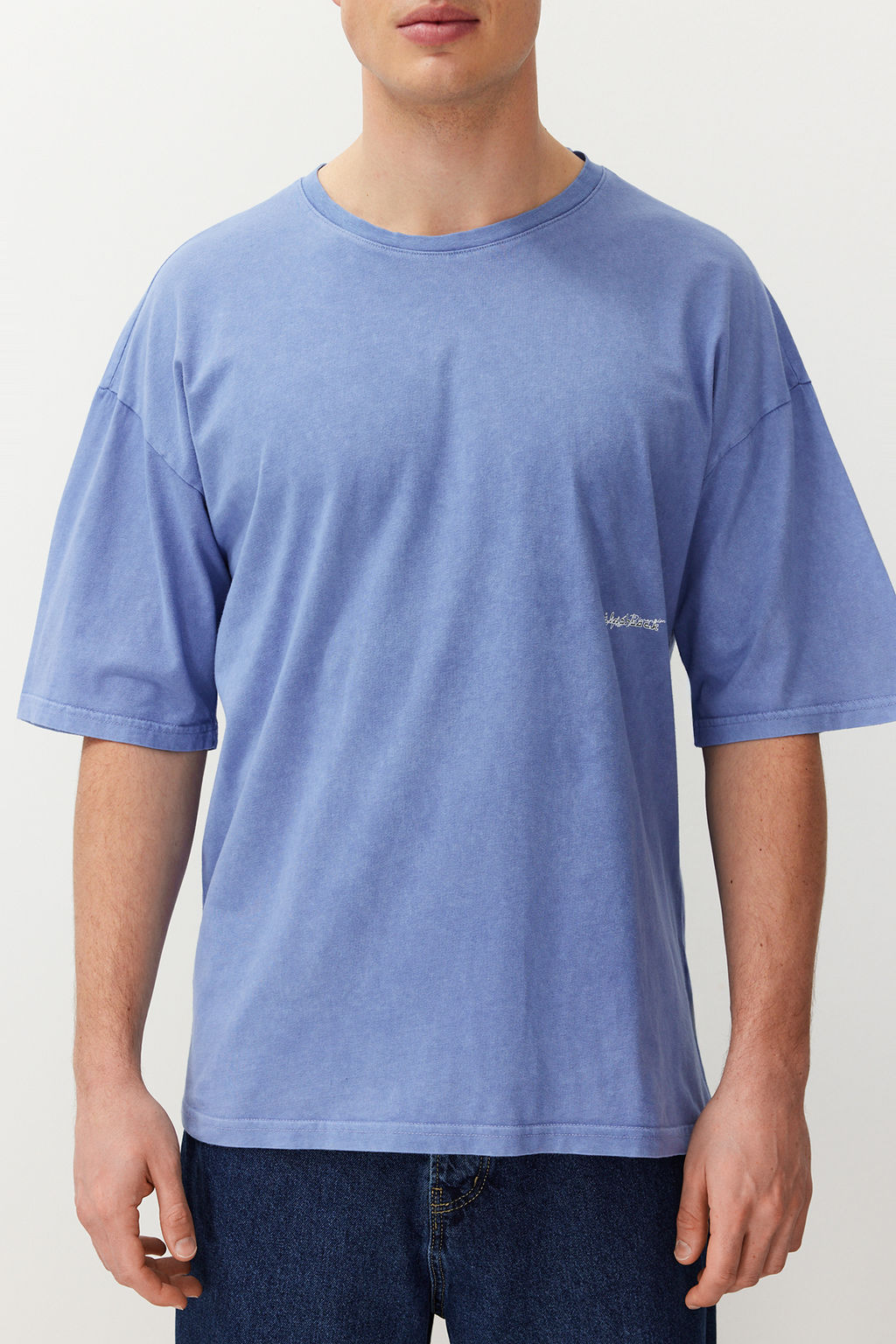 Lila Oversize/Genis Kesim Eskitme/Soluk Efektli Tok Kumas T-shirt TMNSS24TS00192 - Trendyolmilla фото 4