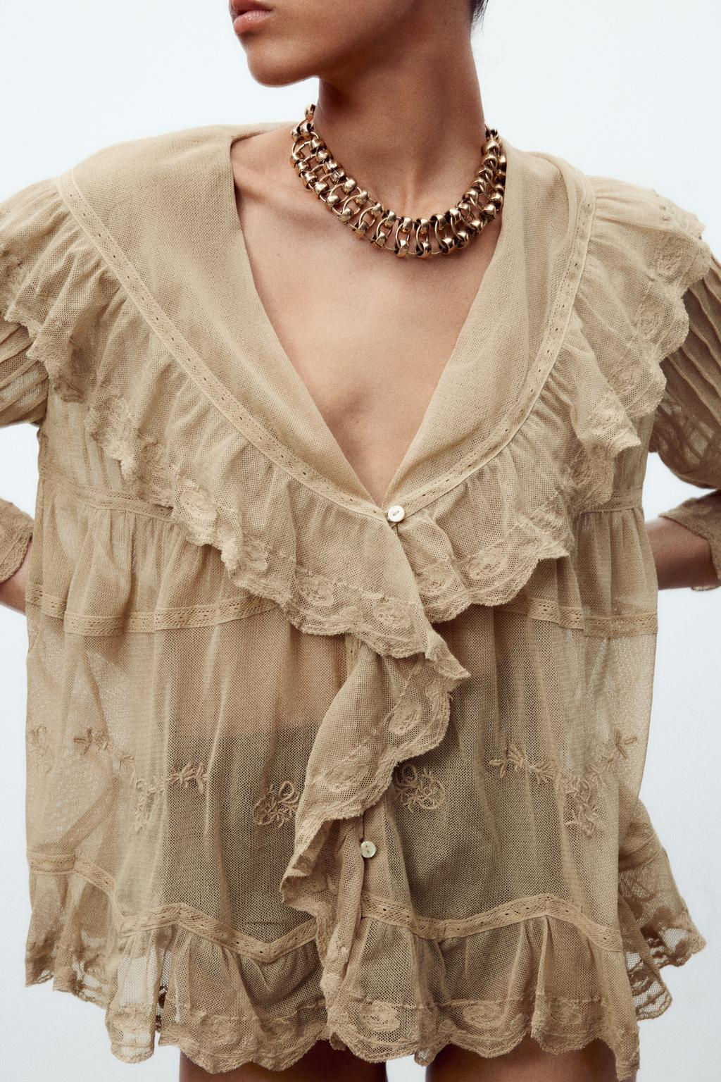 EMBROIDERED TULLE TOP WITH RUFFLES - Zara фото 2