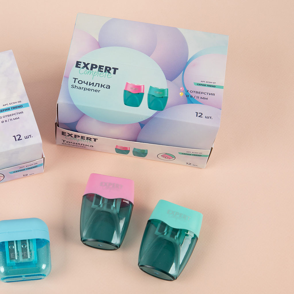 Expert Complete Точилка пластиковая с контейнером, 2 отверстия ECSH-07 12 шт. в ассортименте