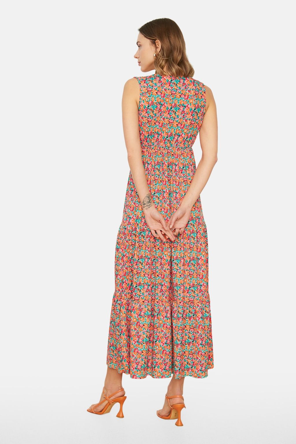 TRENDYOLMILLA Mor Cicek Desenli V Yaka Kolsuz A-Line Maxi Orme Elbise TWOSS22EL1588  фото 5